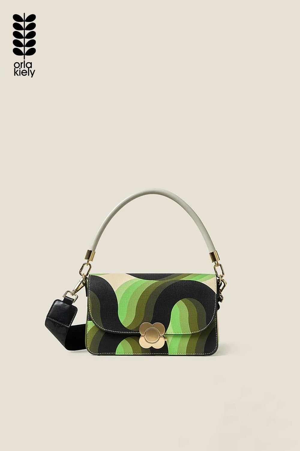 Orla Kiely Orla Kiely Green Rolling Waves Electra Crossbody Bag