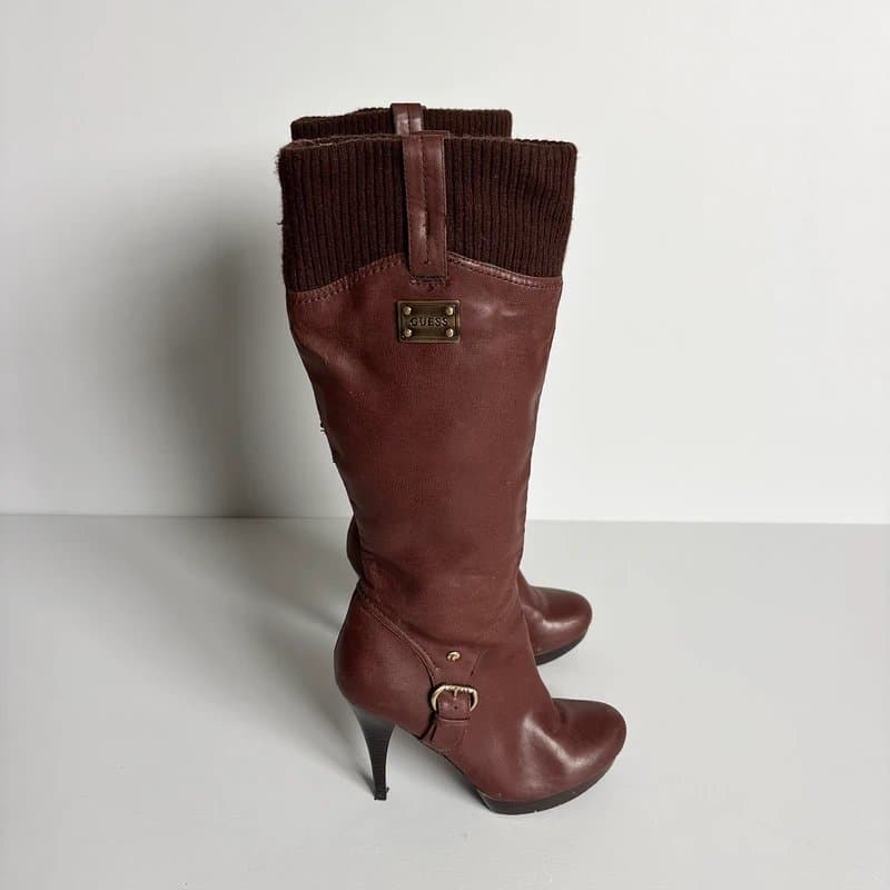 Guess Vintage Y2K Guess brown leather knee high heel boots