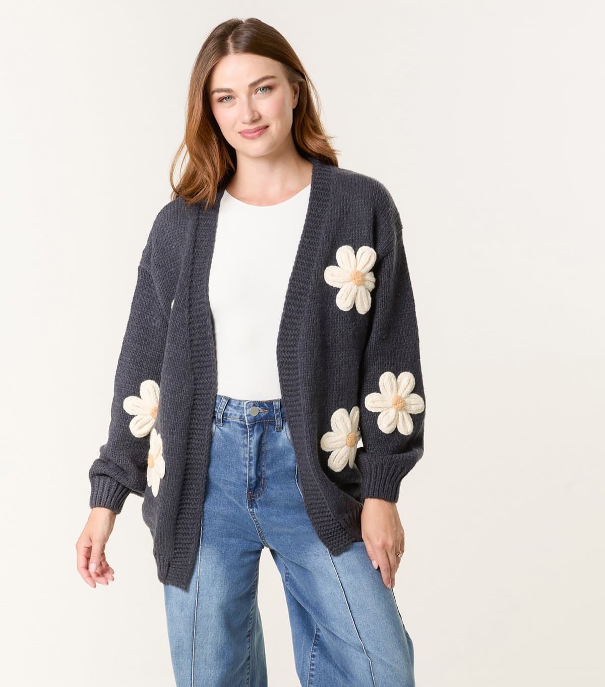 Blue Vanilla Women's Navy Daisy Applique Cardigan Blue Vanilla New Look
