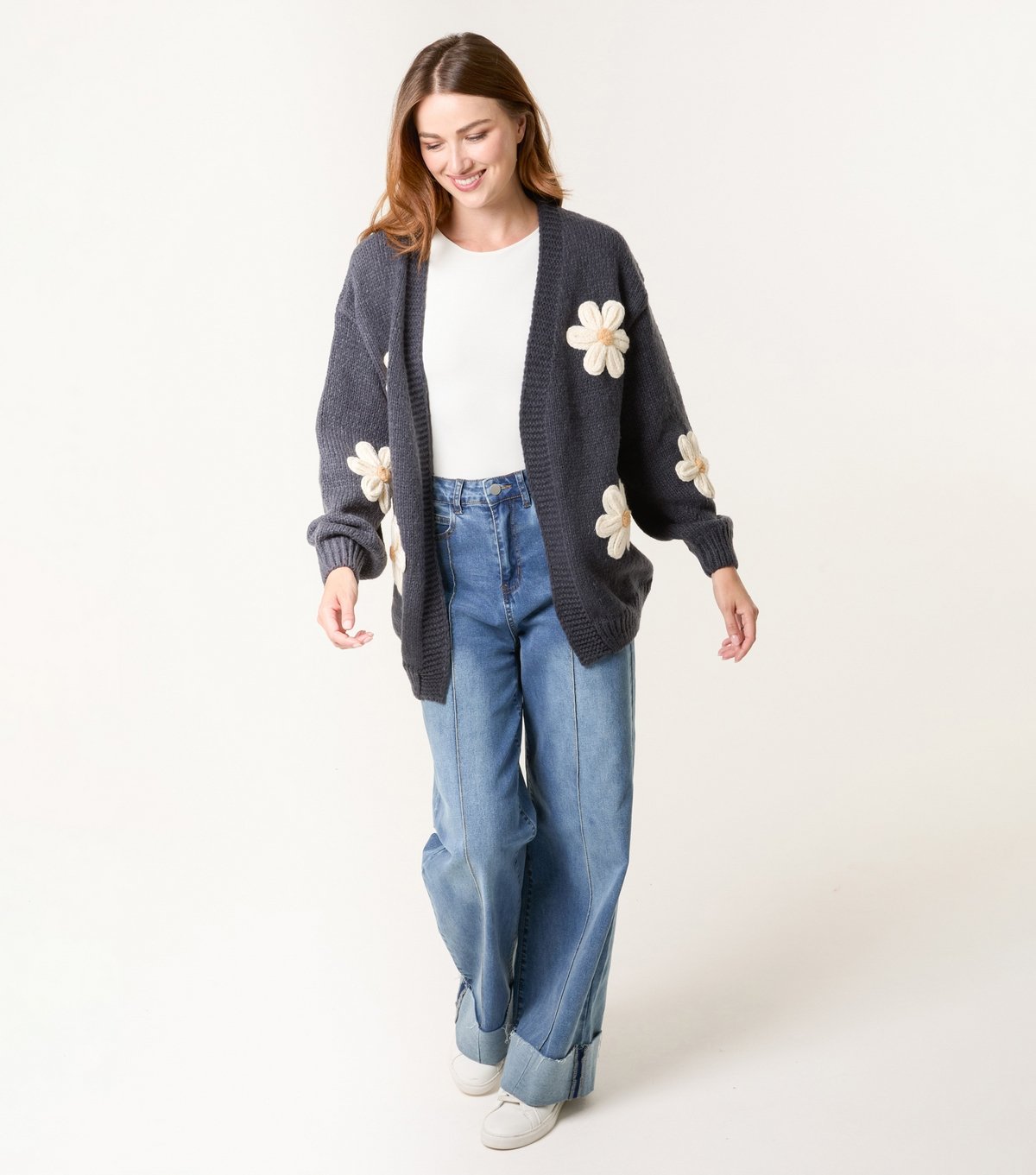 Blue Vanilla Women's Navy Daisy Applique Cardigan Blue Vanilla New Look - 2