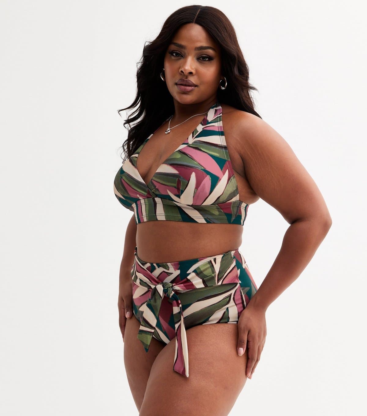 New Look New Look Plus Size Green Leaf Print Bikini Bottoms