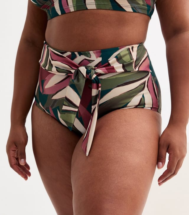 New Look Women's Plus Size Green Leaf Print High Waisted Bikini Bottoms Curves New Look - 2