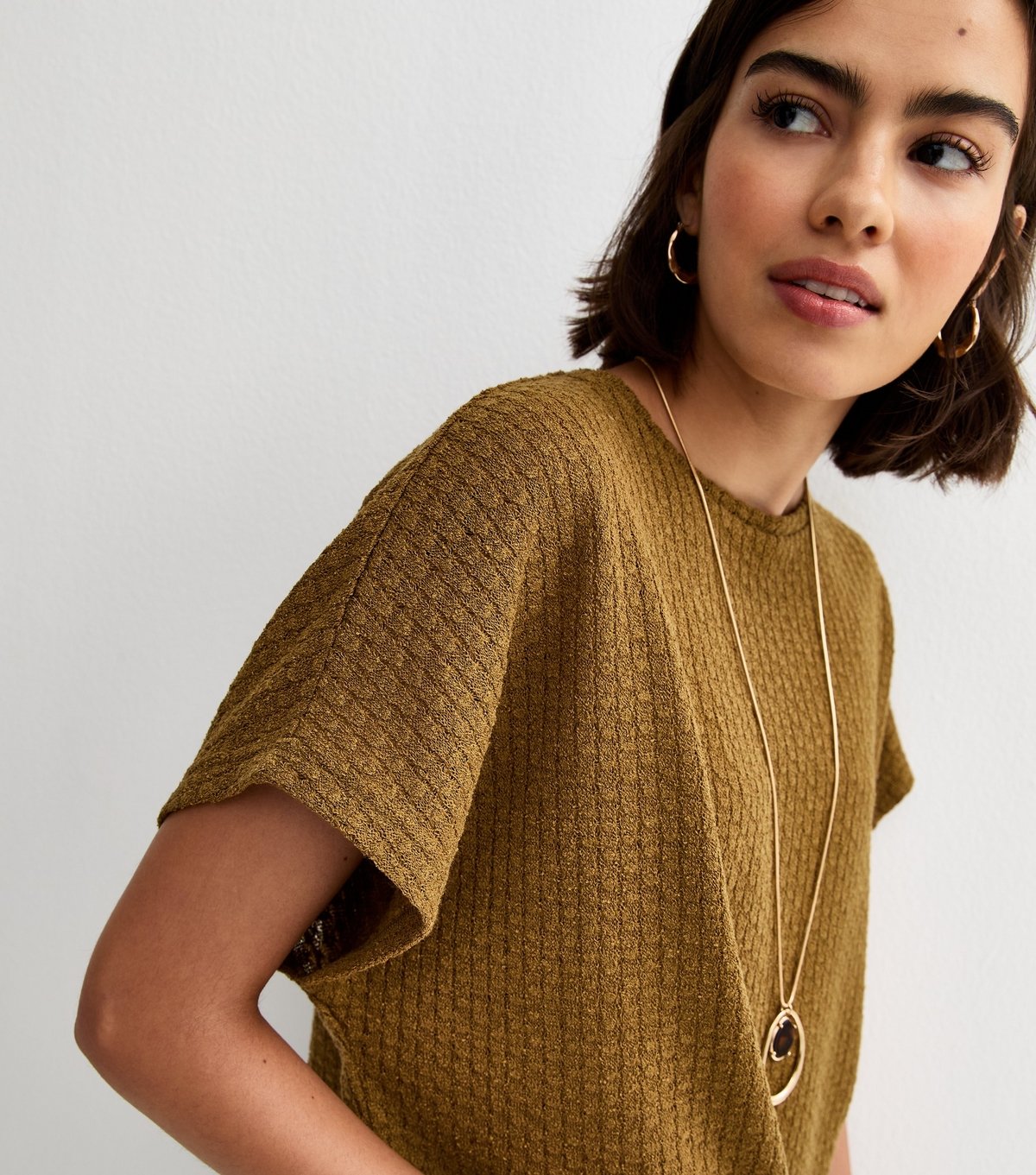 New Look Women's Khaki Brown Textured Short Sleeve Top New Look - 2