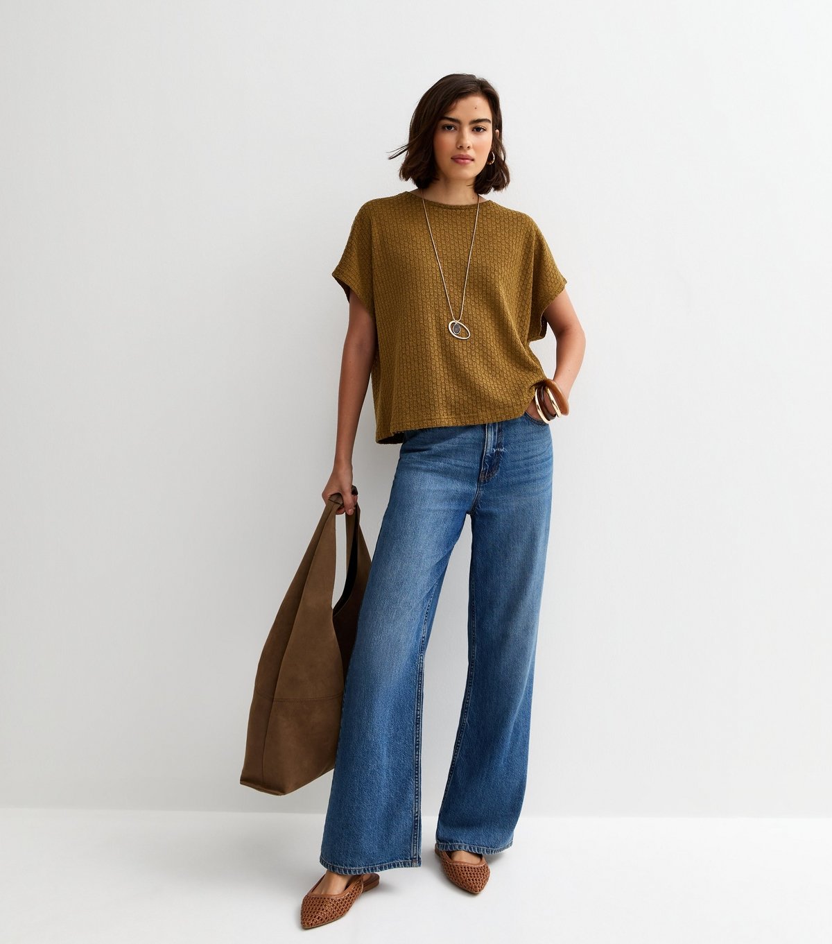 New Look Women's Khaki Brown Textured Short Sleeve Top New Look - 4