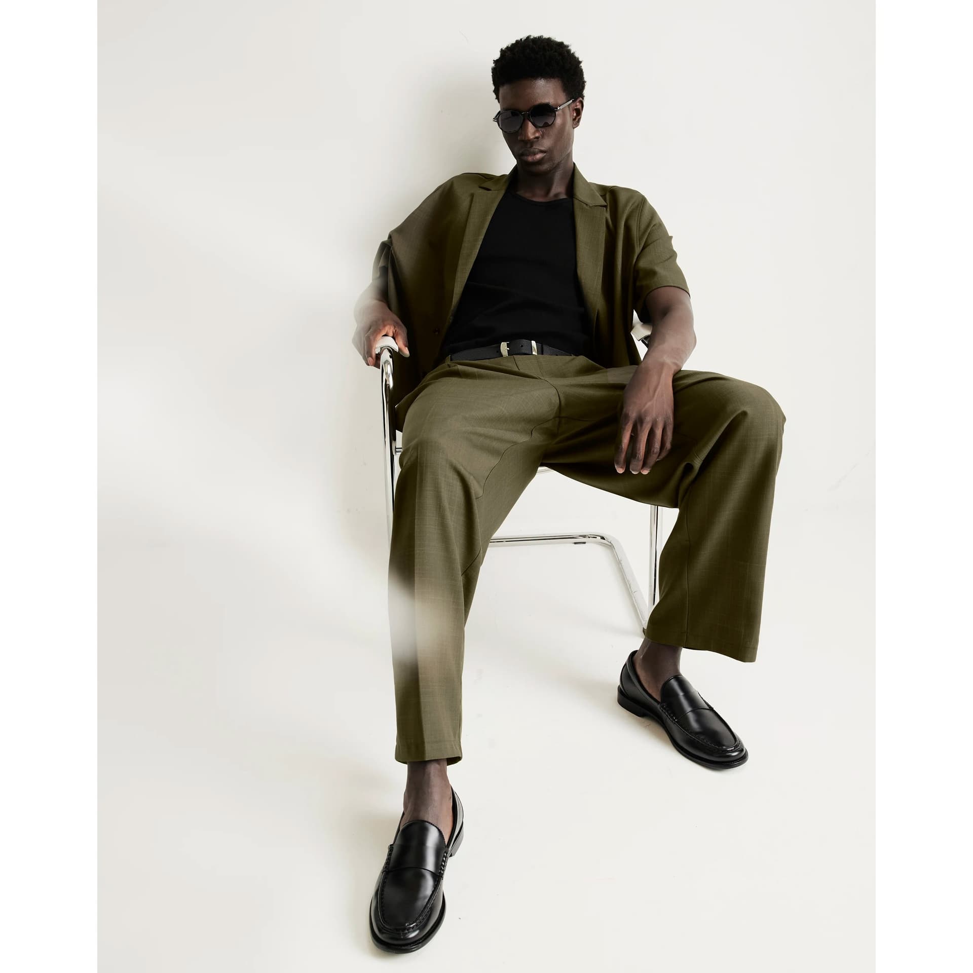 River Island Mens River Island Khaki Ri Studio Wide Leg Pleated Trousers