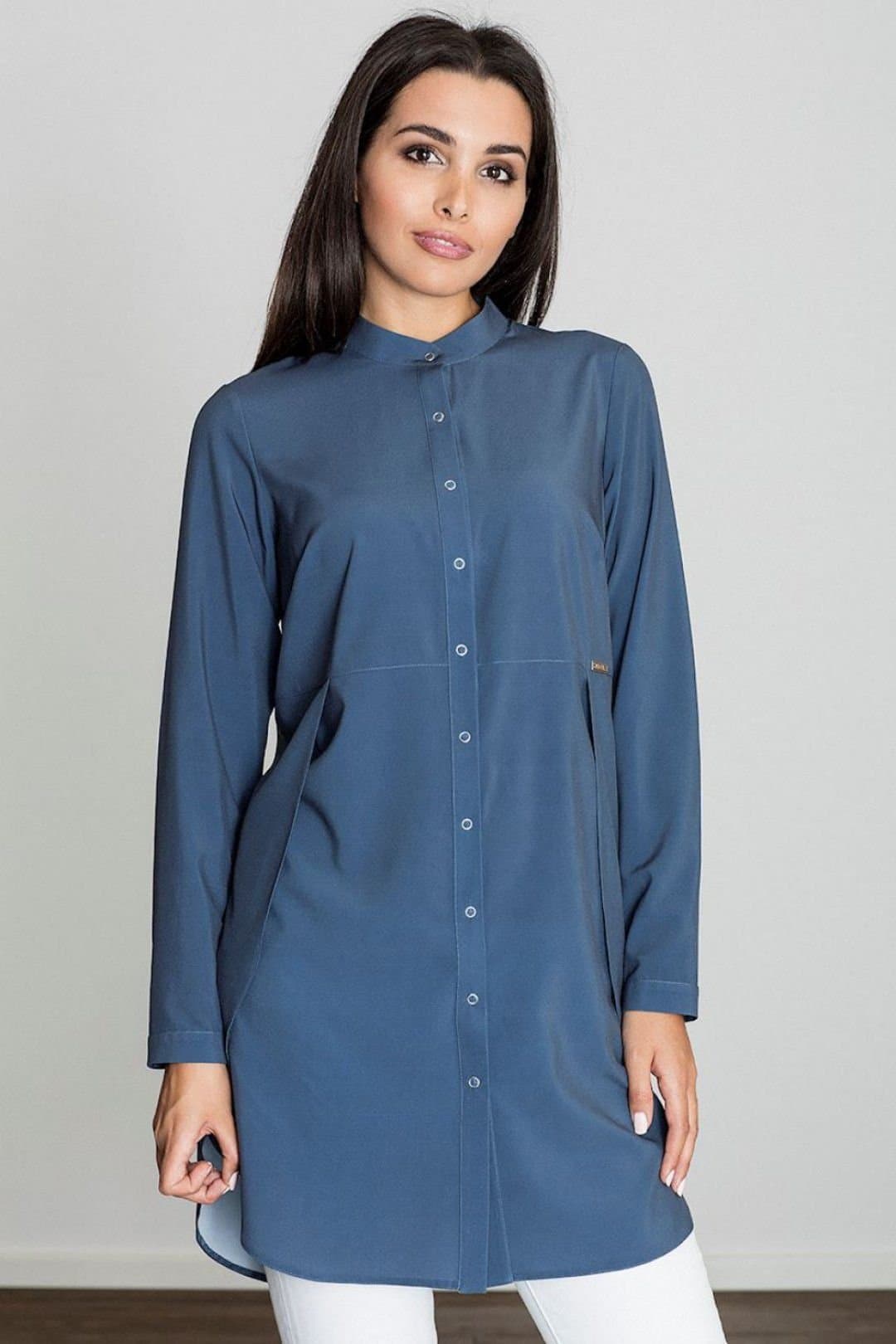 Love Lace Love Lace Women's Elegant Stand Up Neck Long Sleeve Tunic in Blue