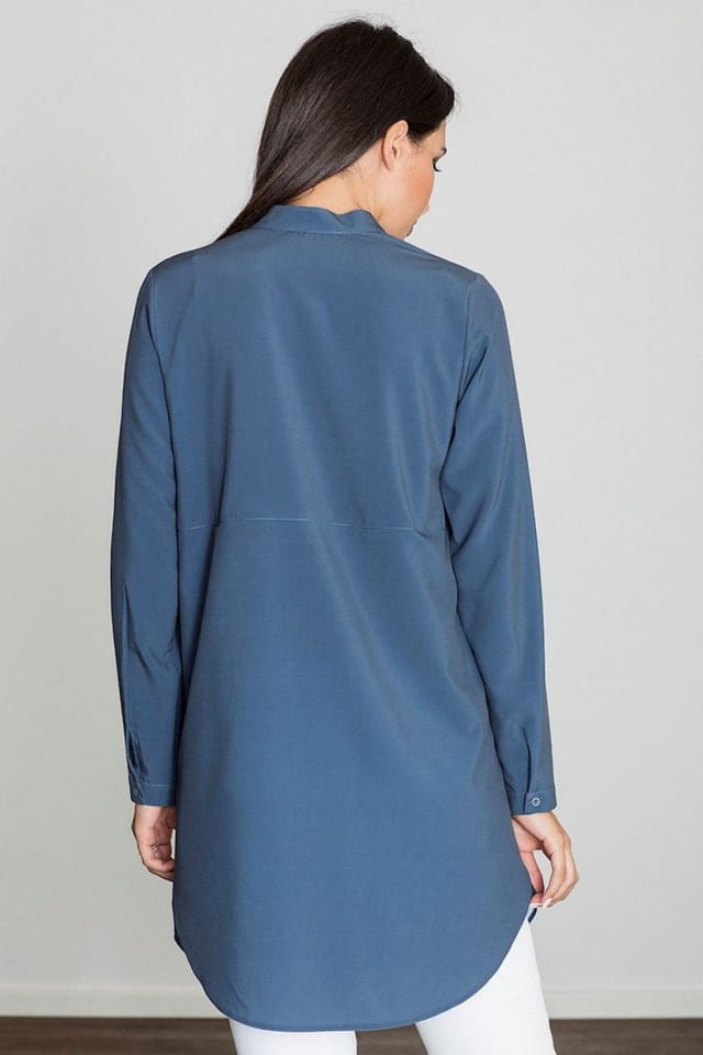 Love Lace Love Lace Women's Elegant Stand Up Neck Long Sleeve Tunic in Blue - 2