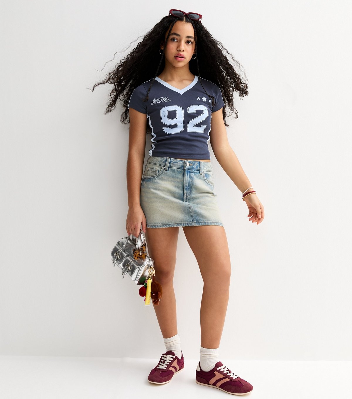 New Look Girls' Navy 92 Santa Monica Print Fitted Football Top New Look - 2