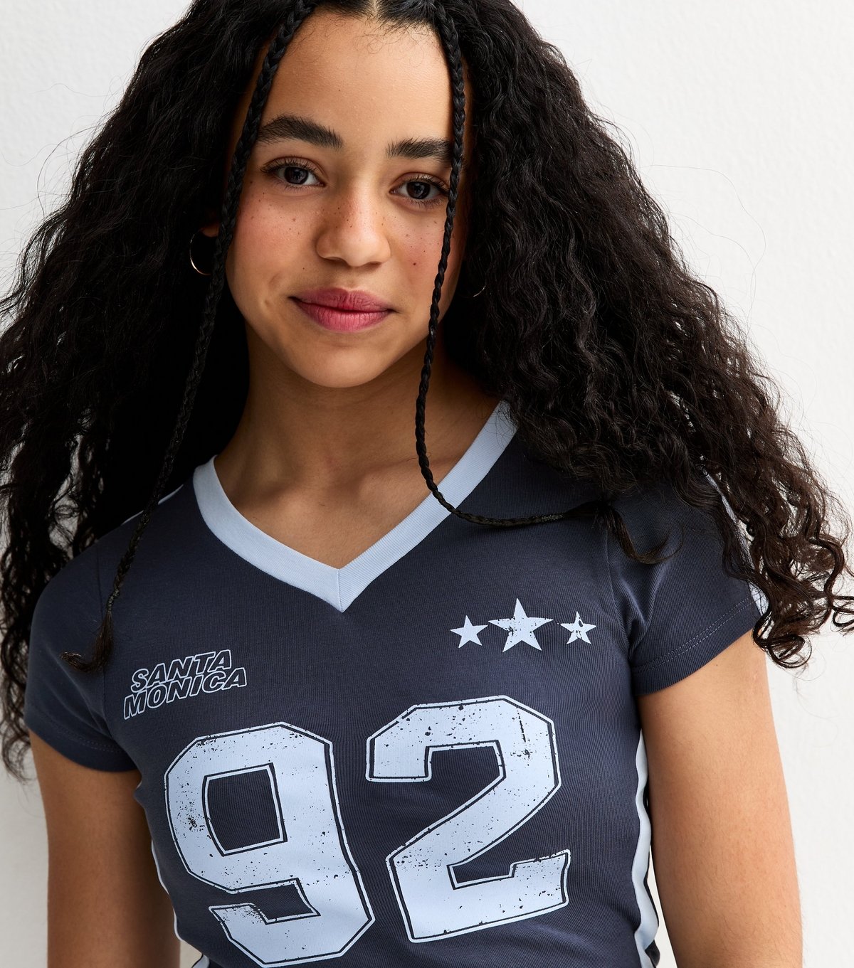New Look Girls' Navy 92 Santa Monica Print Fitted Football Top New Look - 3