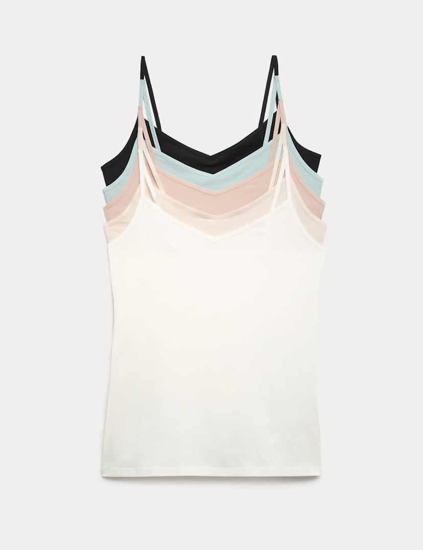 Marks & Spencer M&S 5 Pack Cotton Rich Strappy Vests Ivory Mix - 1