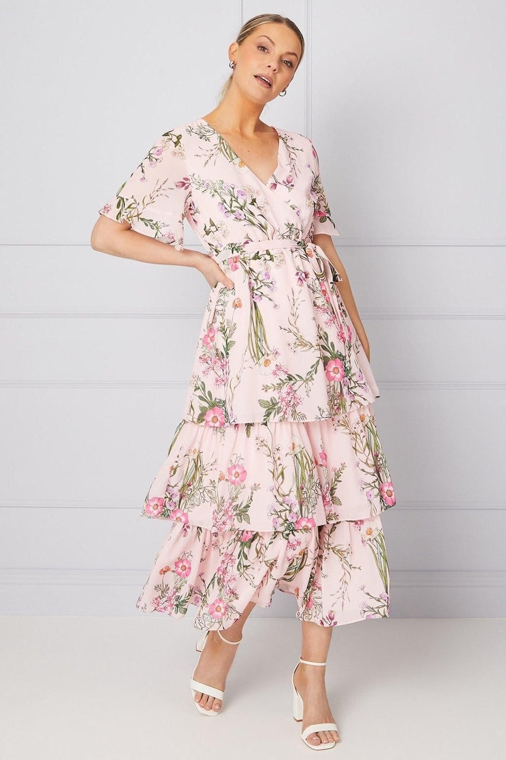 Wallis Blush Floral Print Ruffle Midi Dress