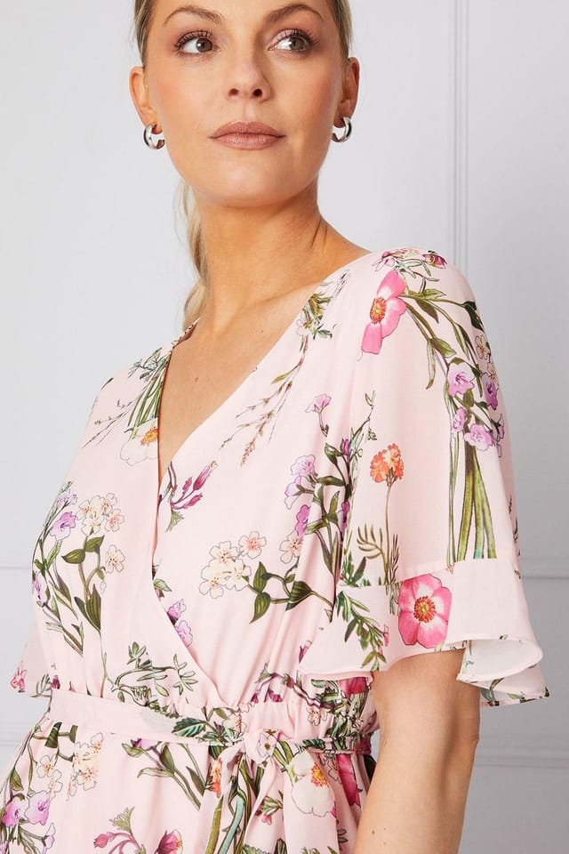 Wallis Wallis Women's Occasion Floral Print Ruffle Midi Dress in Blush - 2