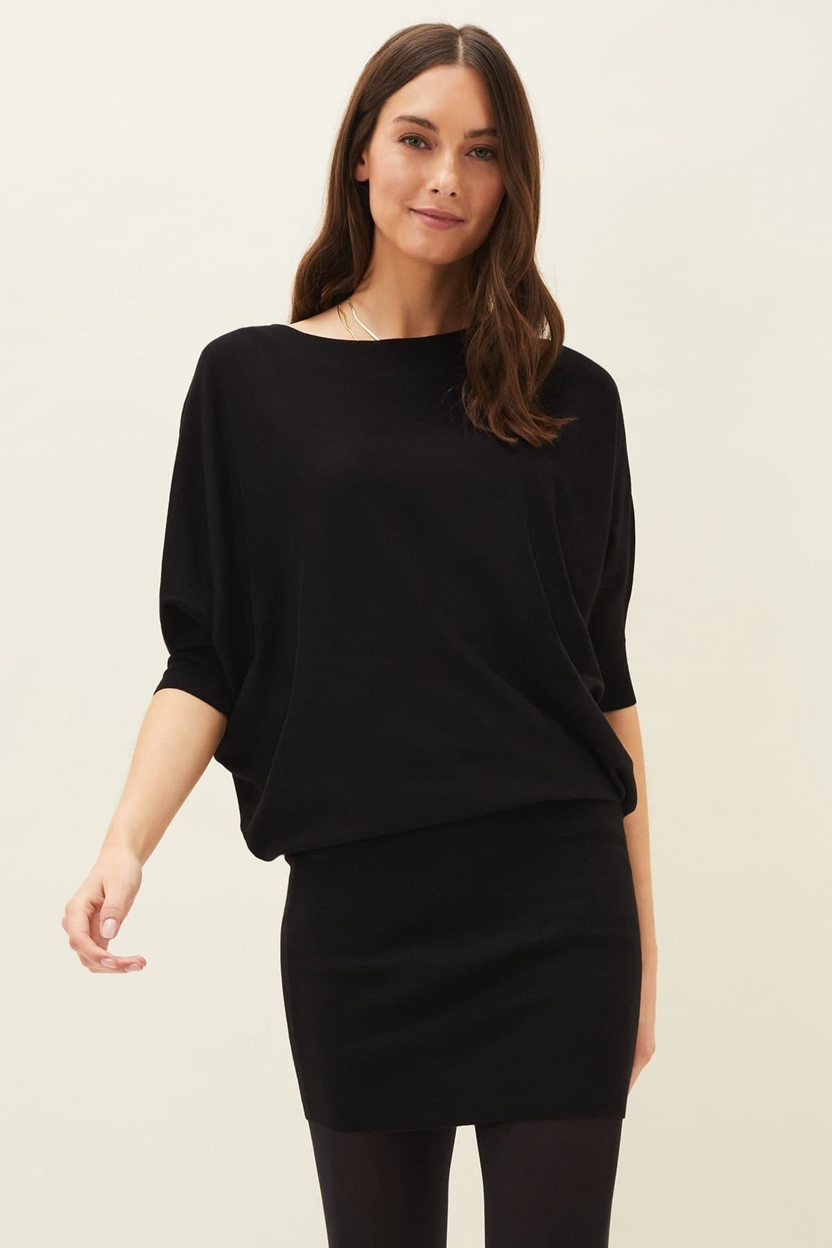 Phase Eight Phase Eight Women's Becca Batwing Knitted Mini Dress in Black