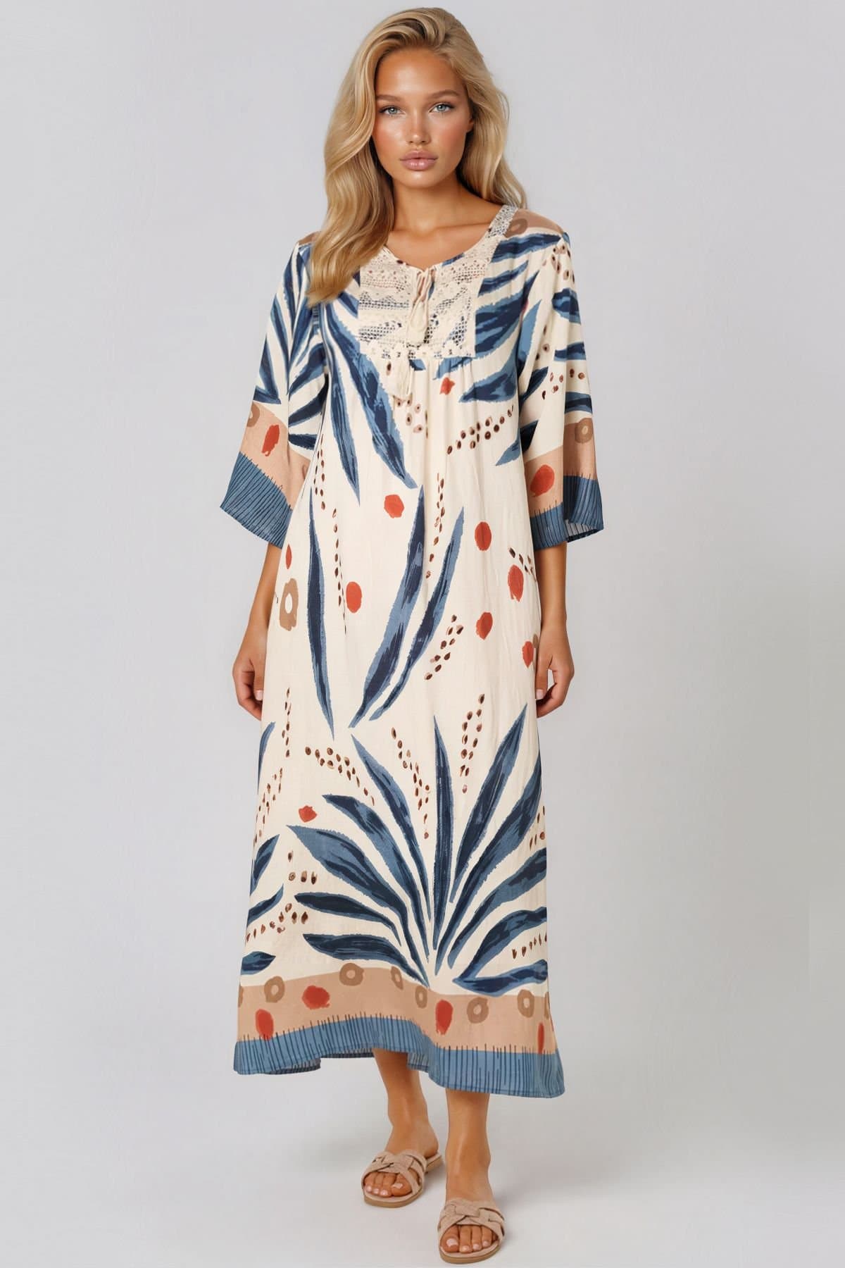Aftershock London Aftershock London Women's Crochet Detail Beach Kaftan in Cream