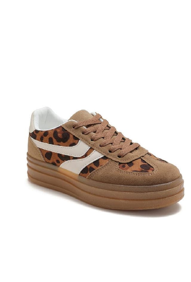 LARANGE LARANGE Women's Women Lace Up Leopard Platform Trainers Shoes in Black - 2