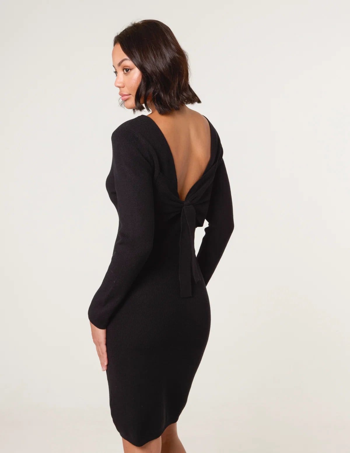 Blue Vanilla V Neck Bow Back Detailed Knitted Dress - 4