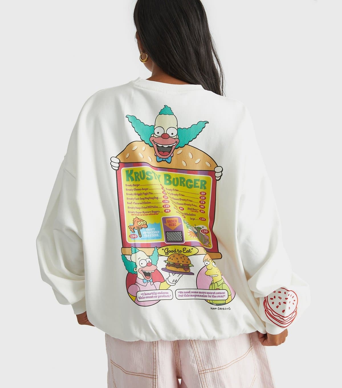 Skinnydip Women's White The Simpsons Krusty Burger Print Sweatshirt Skinnydip New Look