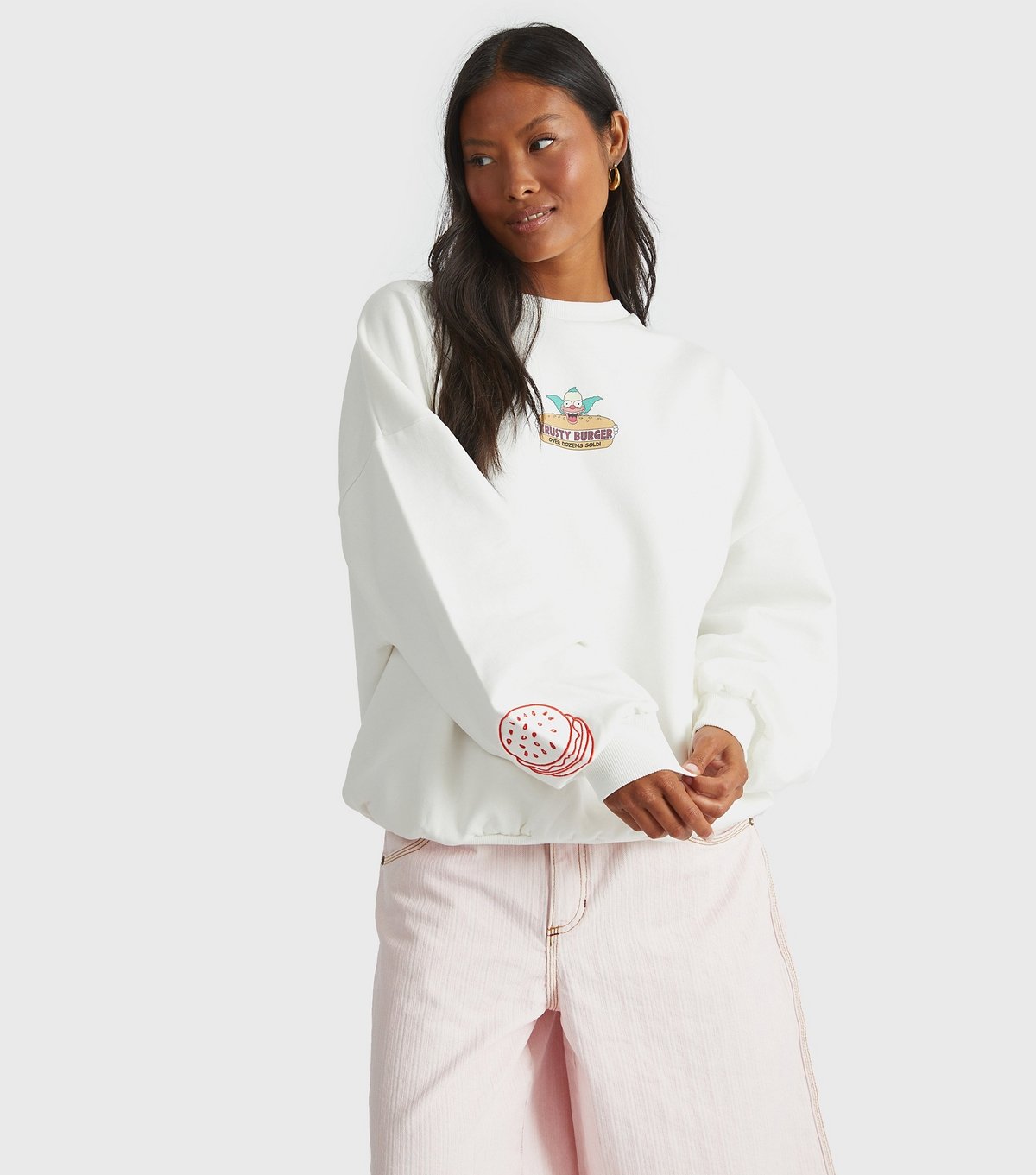Skinnydip Women's White The Simpsons Krusty Burger Print Sweatshirt Skinnydip New Look - 2