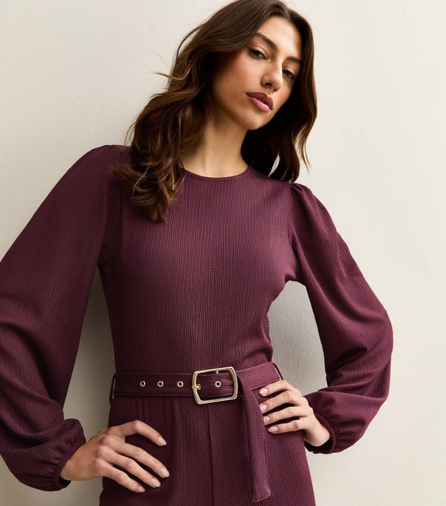 New Look Women's Tall Burgundy Belted Jumpsuit New Look - 2