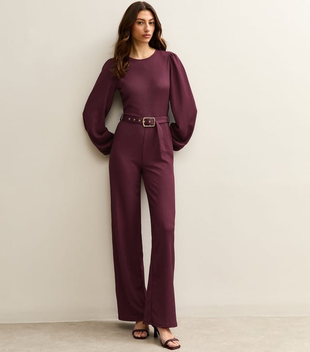 New Look Women's Tall Burgundy Belted Jumpsuit New Look - 3