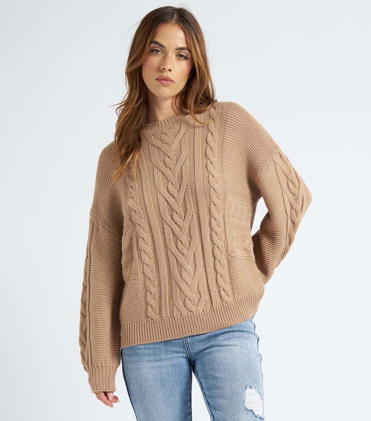 Urban Bliss Women's Brown Cable Knit Crew Neck Jumper Urban Bliss New Look