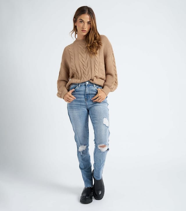 Urban Bliss Women's Brown Cable Knit Crew Neck Jumper Urban Bliss New Look - 2