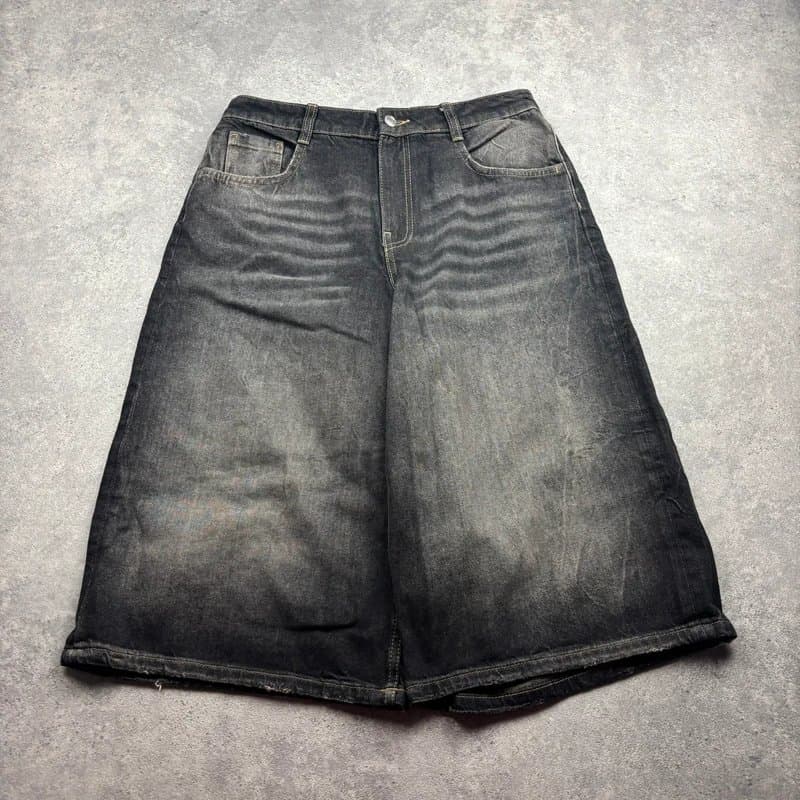 Bershka Bershka Shorts Baggy Oversized Long Relaxed-Fit Denim Jorts Washed Black W28