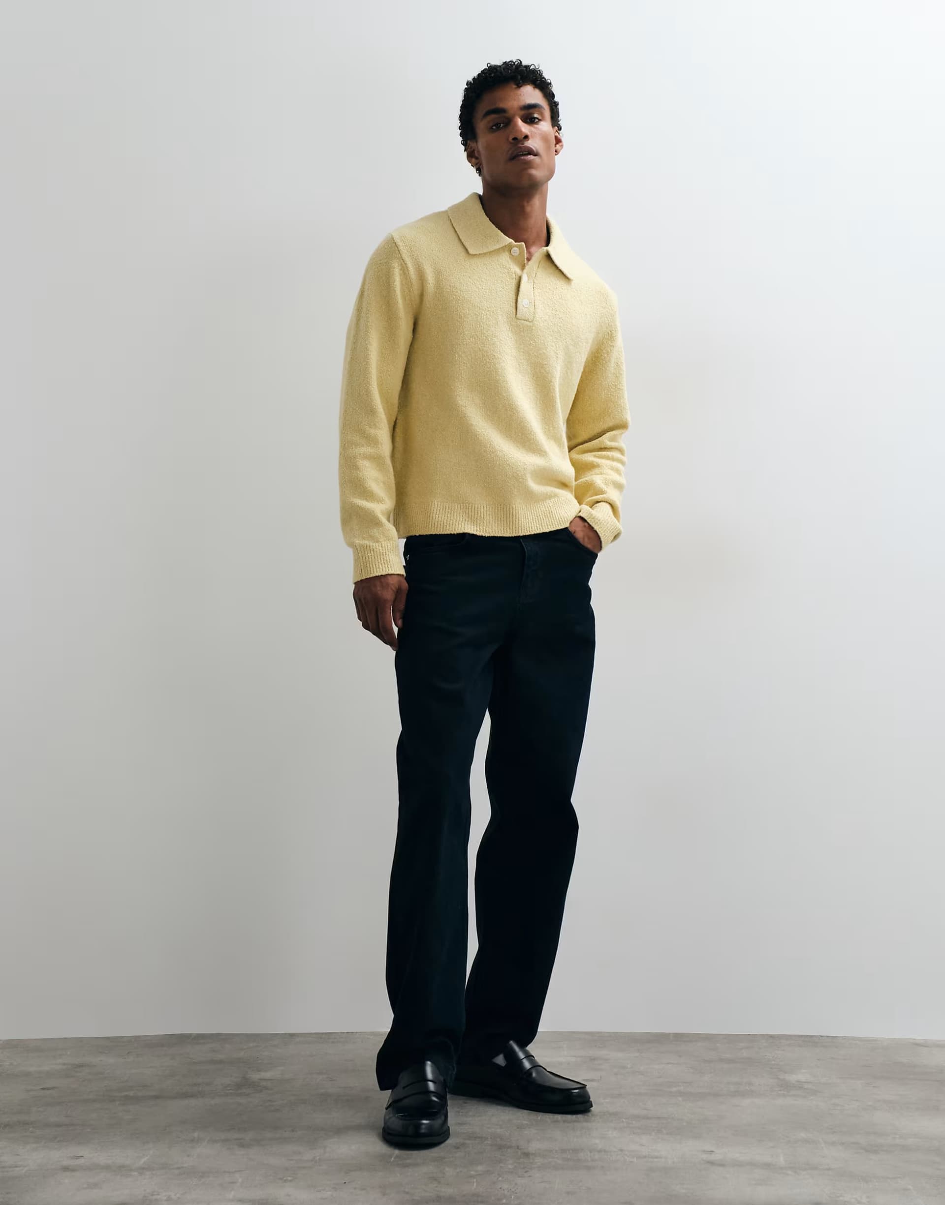 ASOS ARKET cotton rich long sleve knit polo in yellow