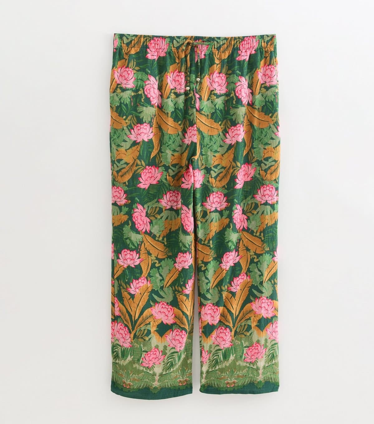 New Look Women's Plus Size Green Palm Goya Wide Leg Trousers Curves New Look