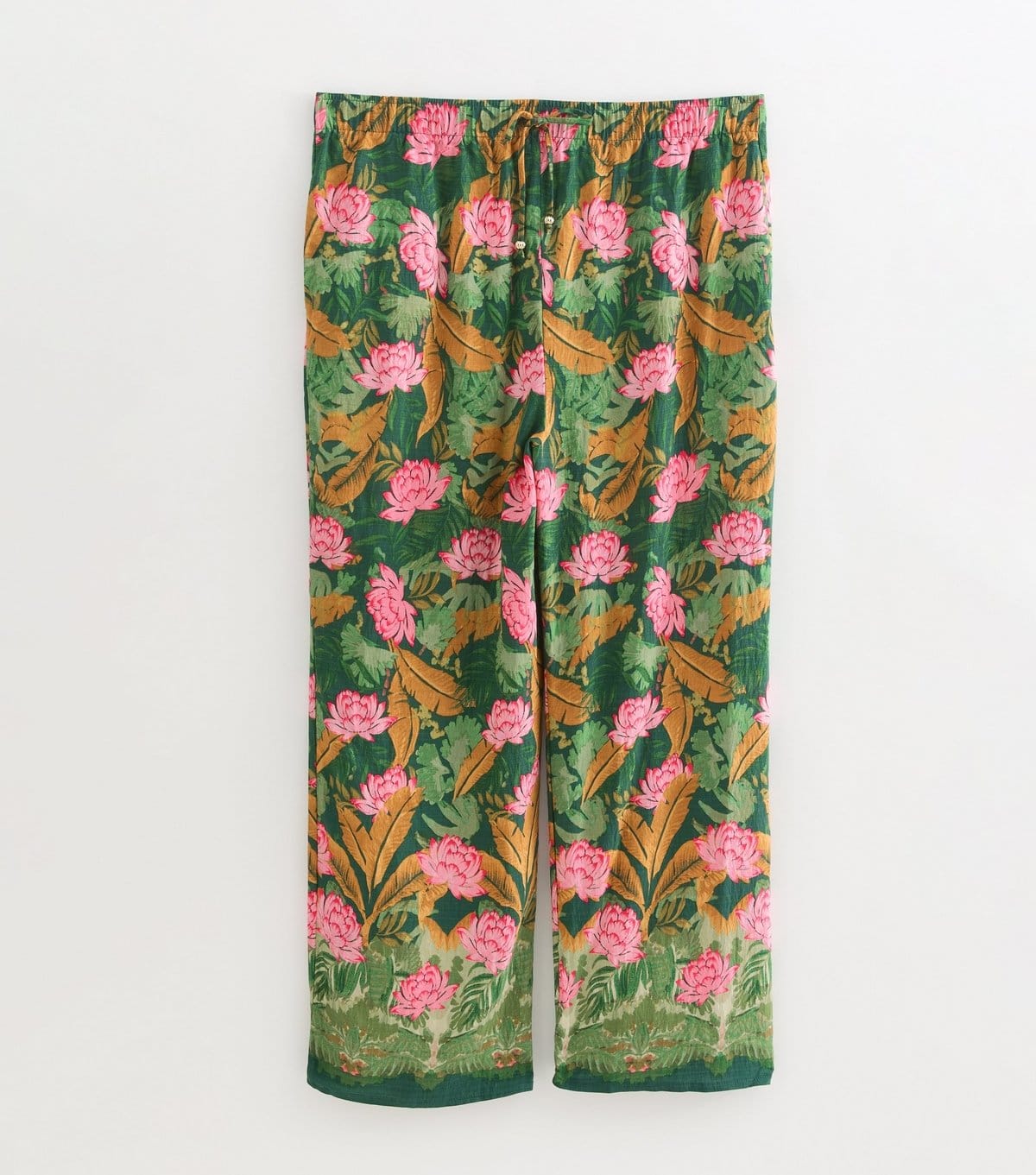 New Look Plus Size Green Floral Wide Leg Trousers