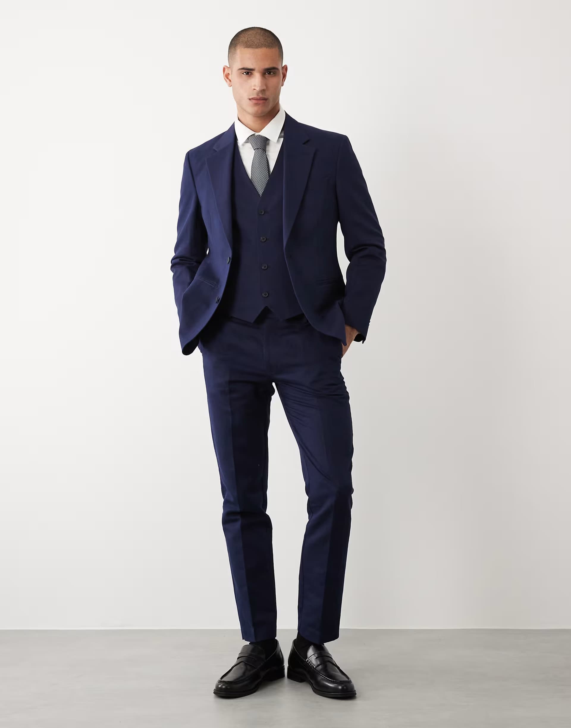 ASOS ASOS DESIGN slim suit trousers in navy linen rich twill