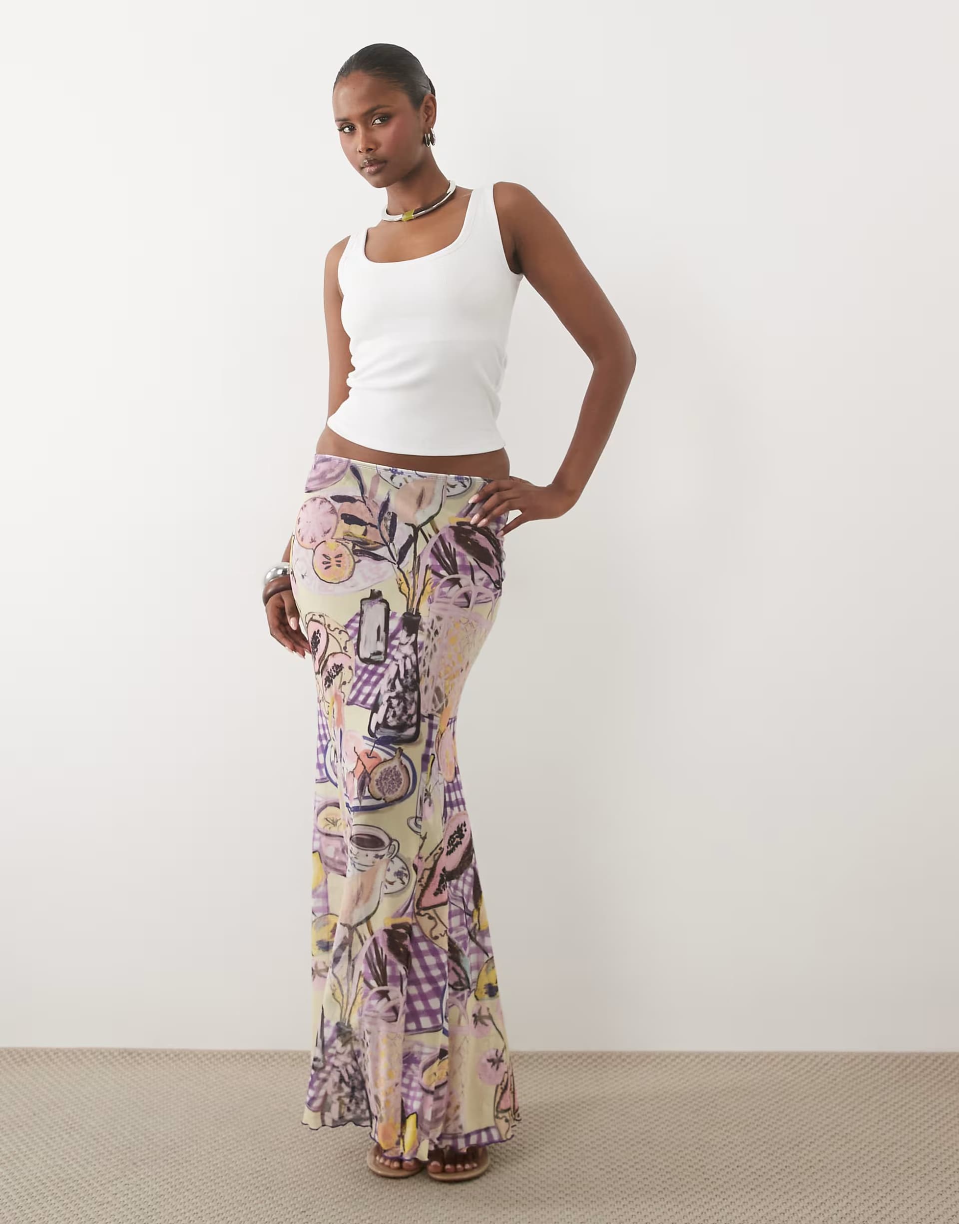 ASOS ASOS DESIGN co-ord printed mesh maxi skirt in fruit print