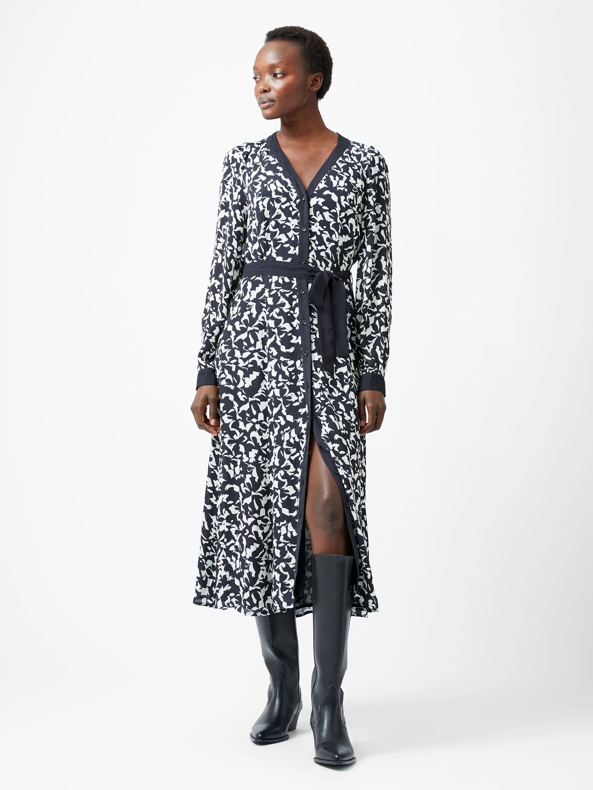 French Connection Kelly Almere Crepe Midi Dress Navy/Cream