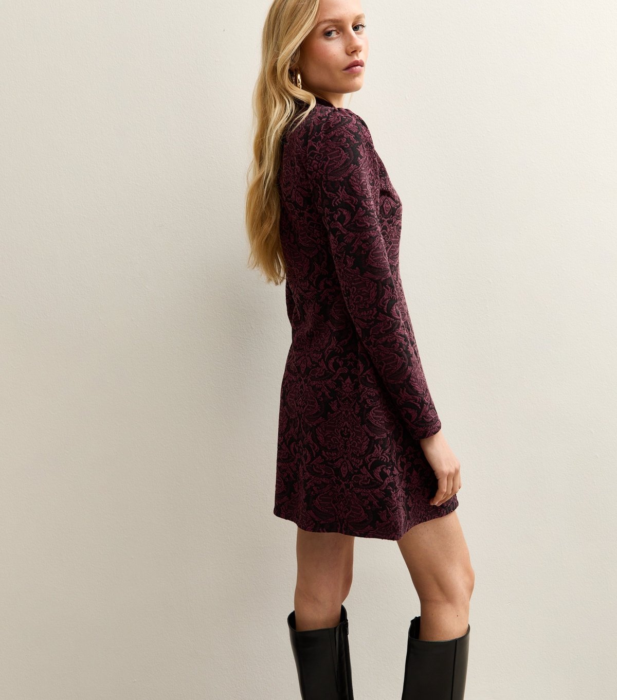 New Look Women's Burgundy Jacquard High Neck Mini Dress New Look - 4