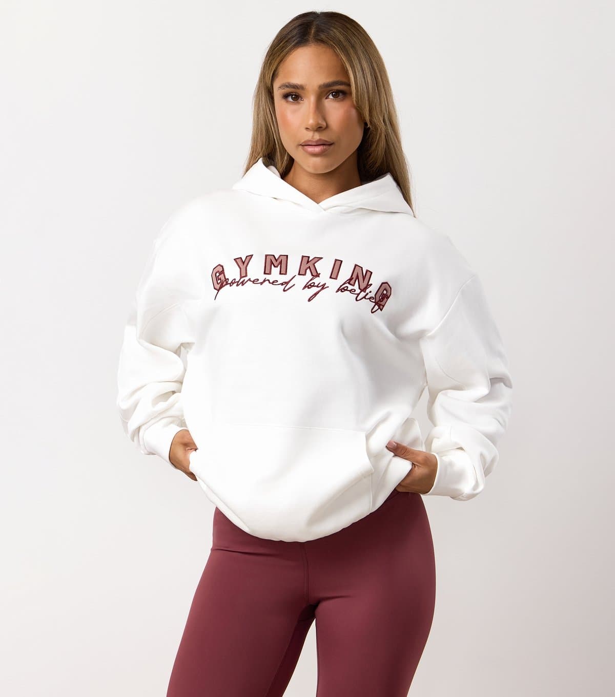 Gym King Women's Cream Powered By Belief Relaxed Fit Hoodie Gym King New Look