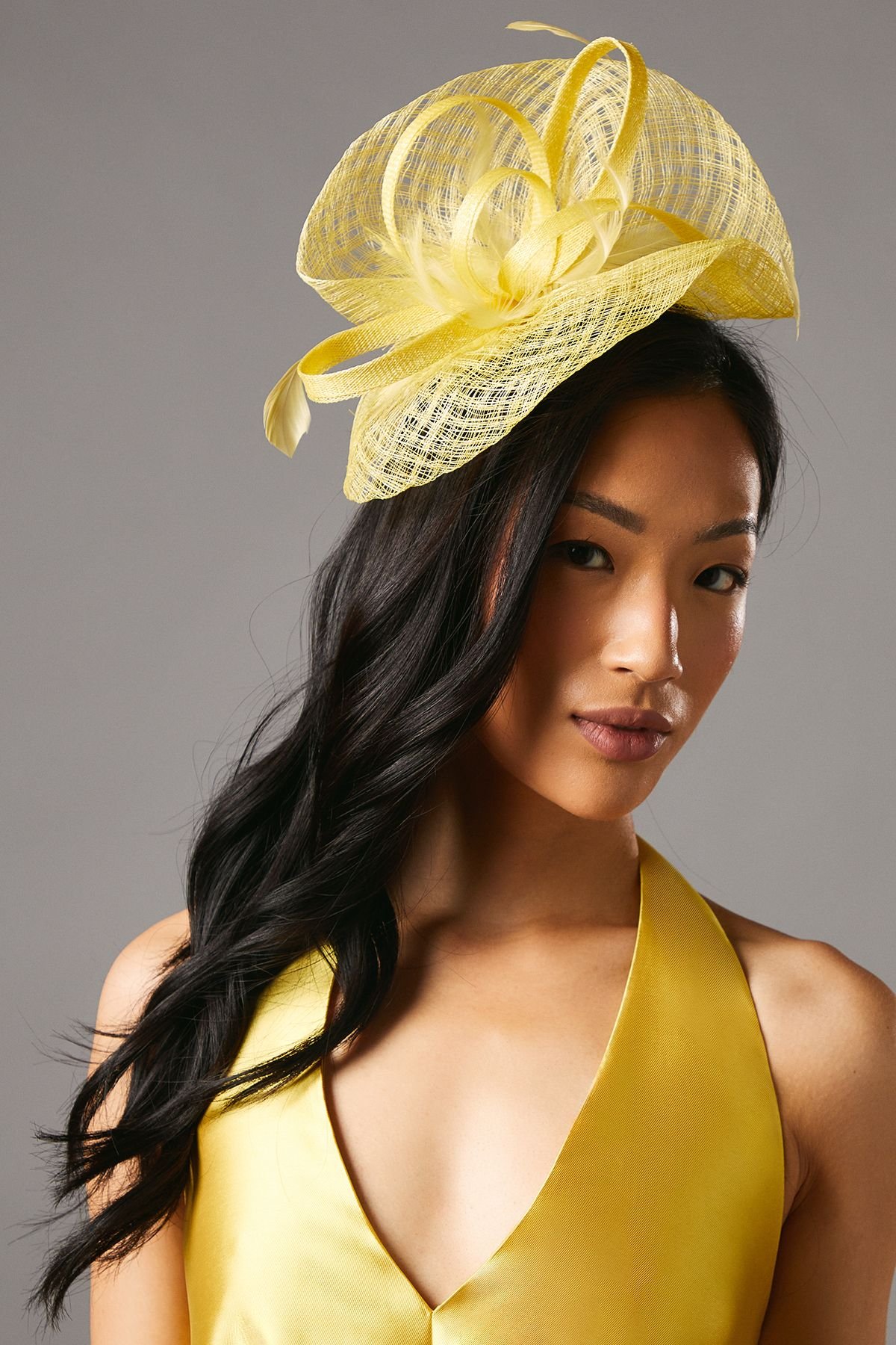 Coast Coast Women's Open Weave Bow & Feather Fascinator in Yellow - 2