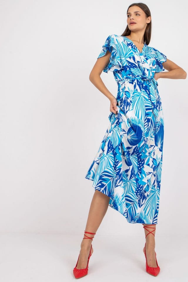 Love Lace Love Lace Women's Everyday Short Sleeve Tie Waist Dress in Blue - 2