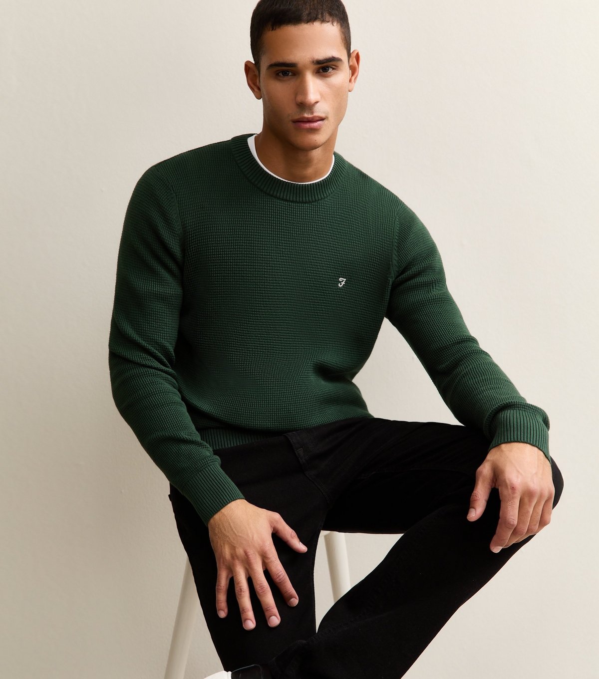 Unknown Men's Farah Dark Green Regular Fit Knitted Crew Neck Jumper New Look - 1