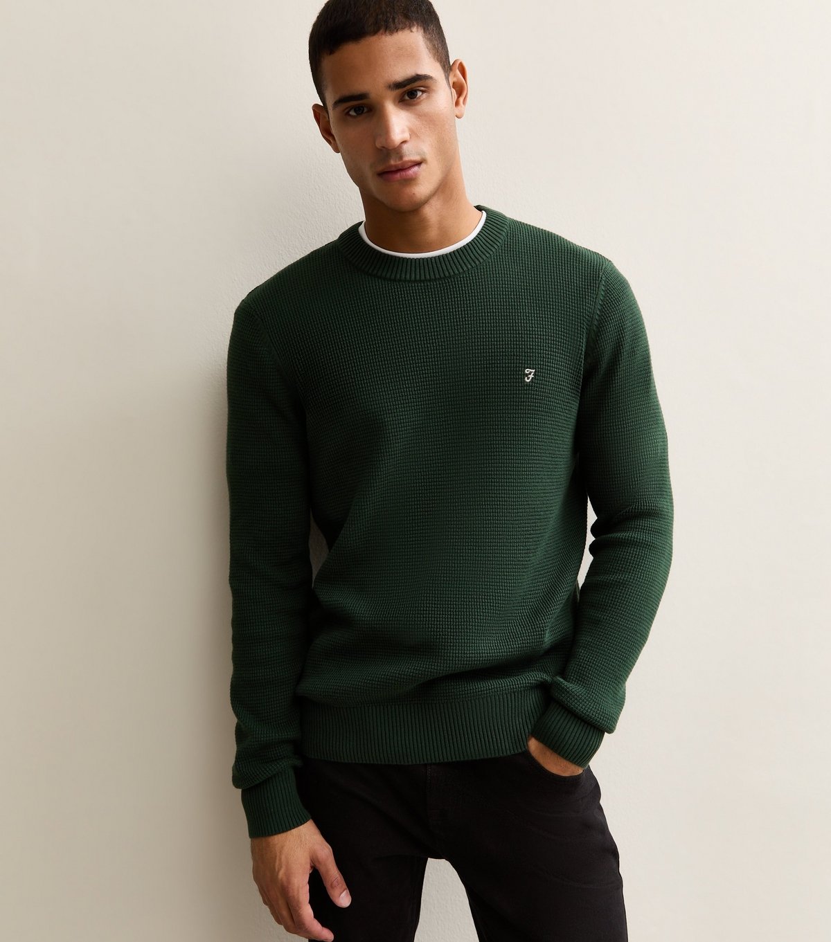Unknown Men's Farah Dark Green Regular Fit Knitted Crew Neck Jumper New Look - 3