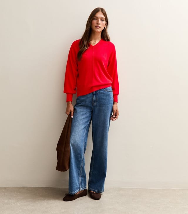 Sunshine Soul Women's Bright Red V-Neck Jumper Sunshine Soul New Look - 3