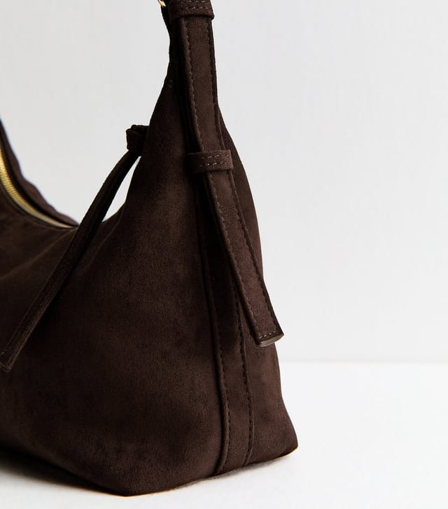 New Look Dark Brown Faux Suede Slouchy Shoulder Bag New Look - 3