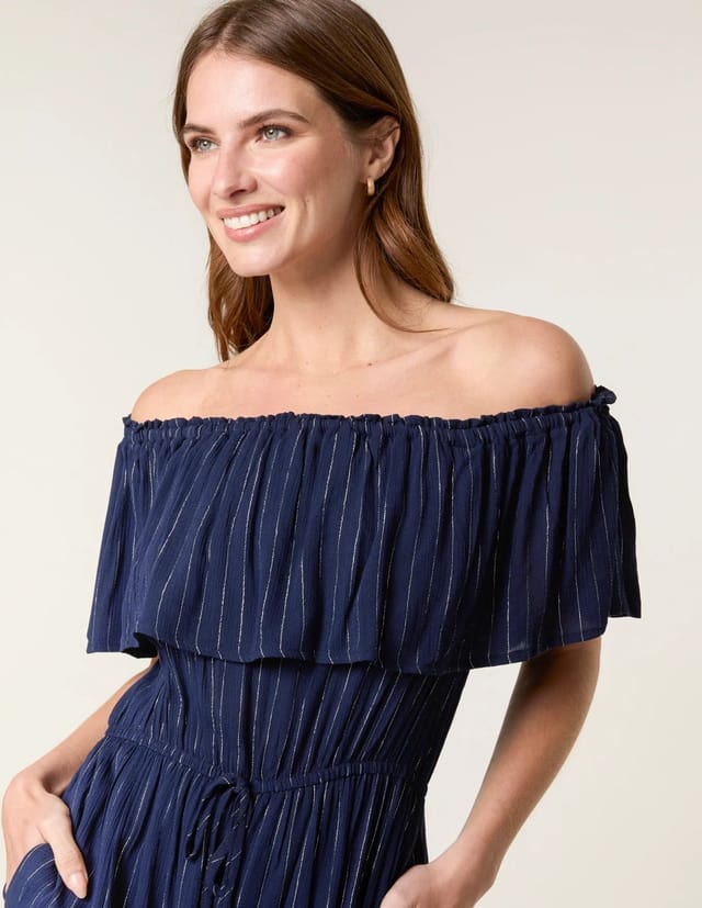 Blue Vanilla Bardot Tie Waist Jumpsuit - 2
