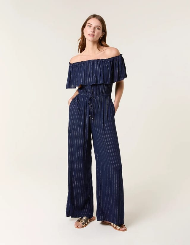 Blue Vanilla Bardot Tie Waist Jumpsuit - 3