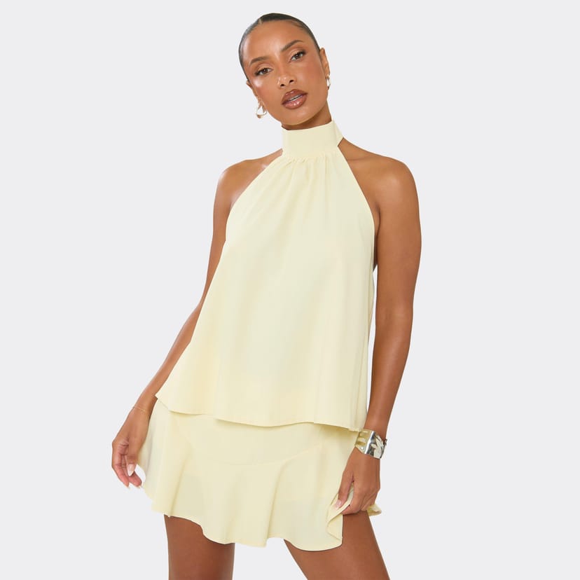 EGO High Neck Sleeveless Floaty Top In Lemon, Women's Size UK 6 - 1