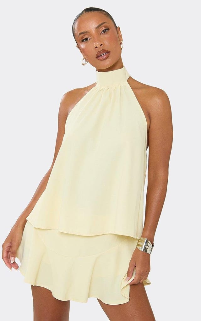 EGO High Neck Sleeveless Floaty Top In Lemon, Women's Size UK 6 - 2