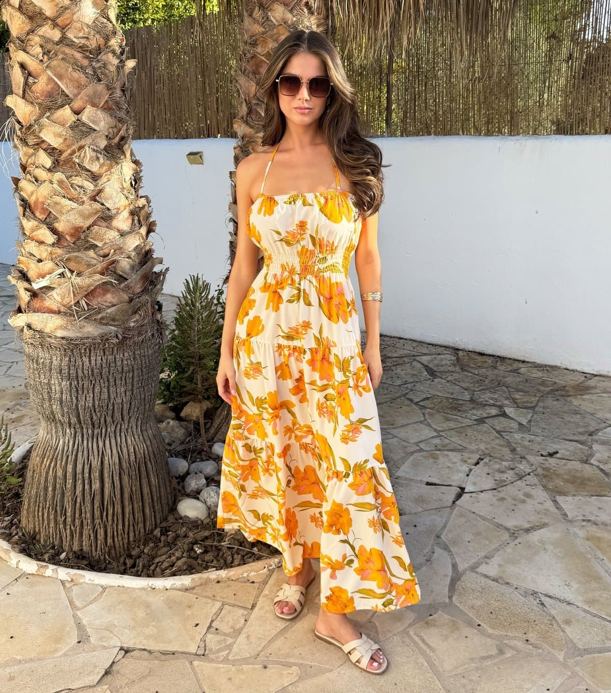 AX Paris Women's Yellow Floral Tiered Halterneck Midi Dress AX Paris New Look