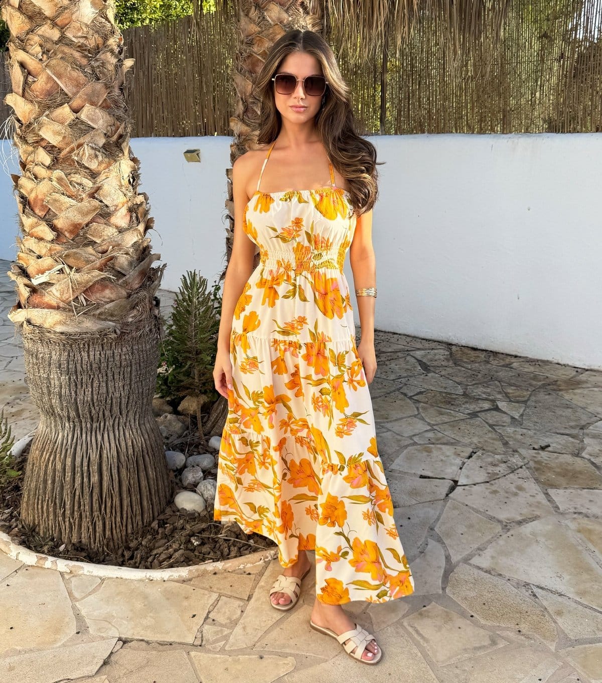 Women's Yellow Floral Tiered Halterneck Midi Dress AX Paris New Look