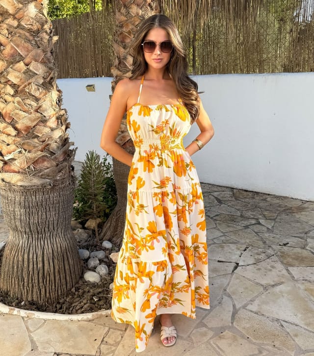 AX Paris Women's Yellow Floral Tiered Halterneck Midi Dress AX Paris New Look - 2