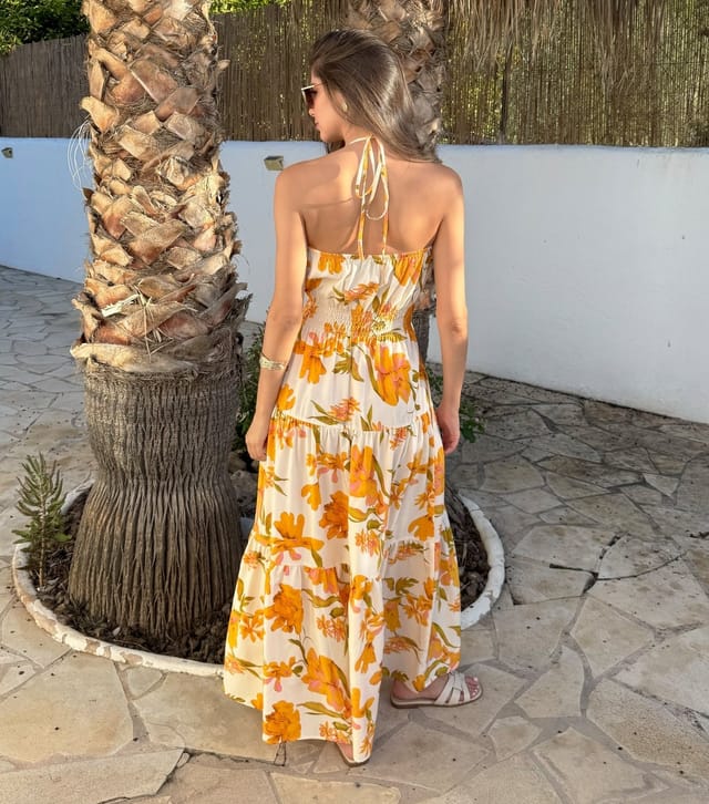 AX Paris Women's Yellow Floral Tiered Halterneck Midi Dress AX Paris New Look - 3