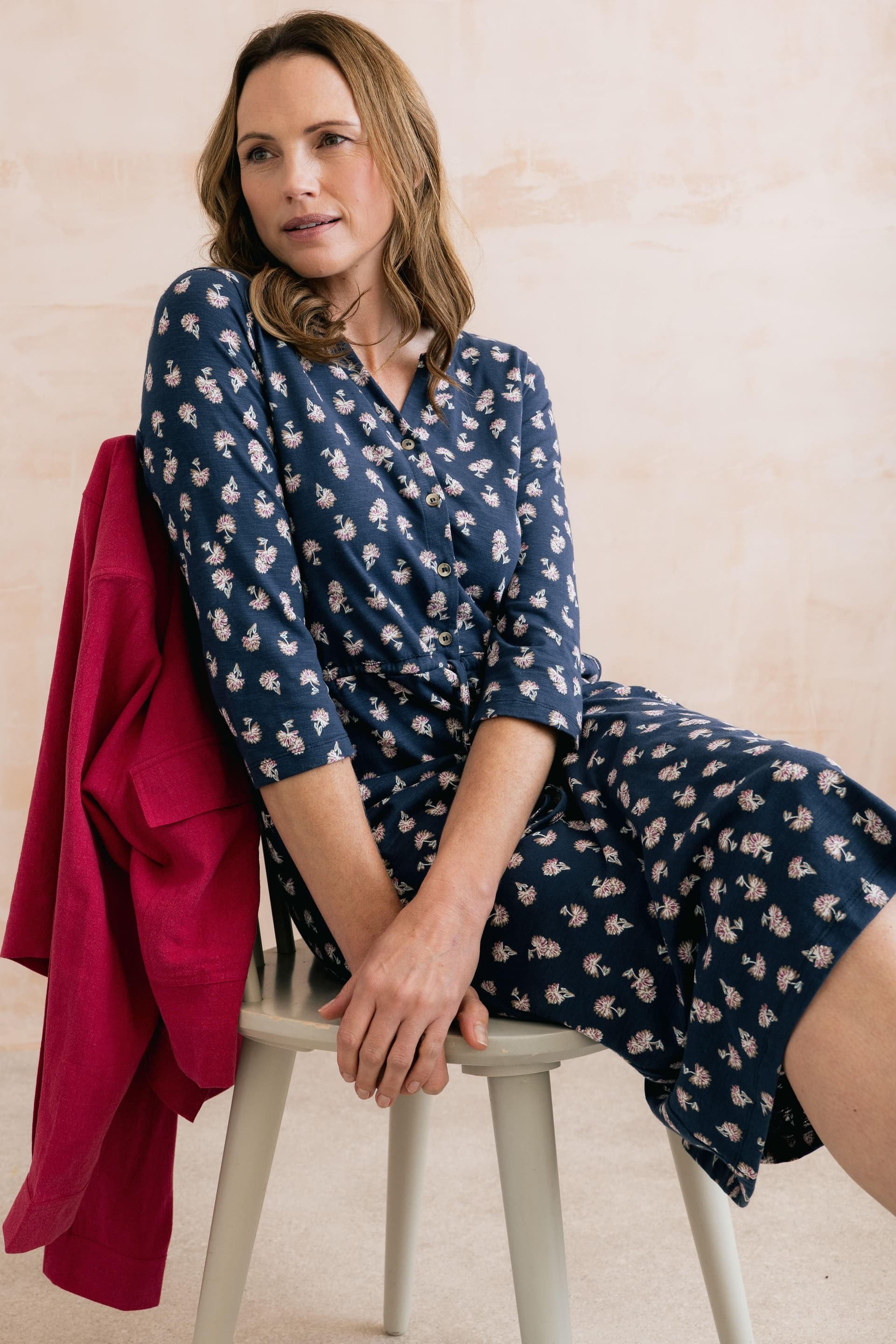 Lily & Me Lily & Me Women's Callowell Printed Jersey Midi Dress in Navy